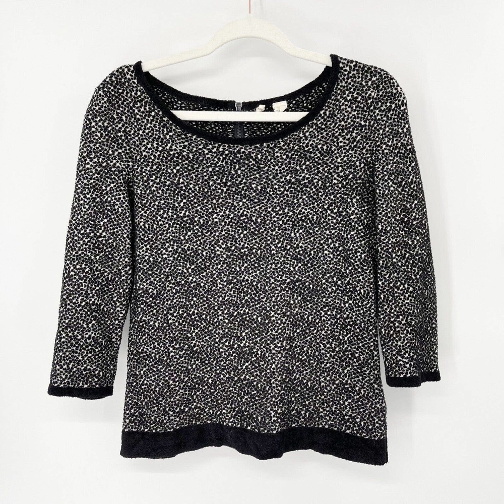 Anthropologie Moth Lana Pullover Sweater Sz S Black Boat Neck Back-Zip 3/4 Sleev